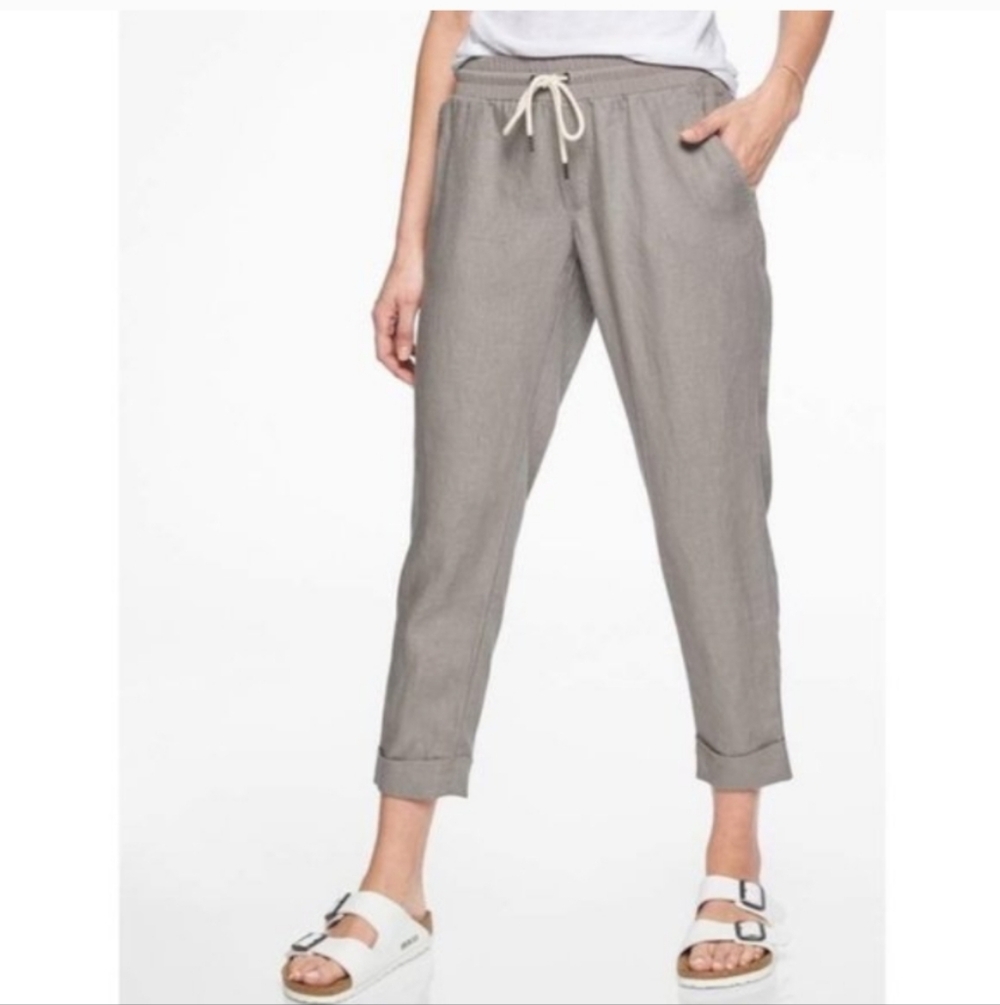 Athleta Bali 100% Linen Grey Jogger Pants, Size 4